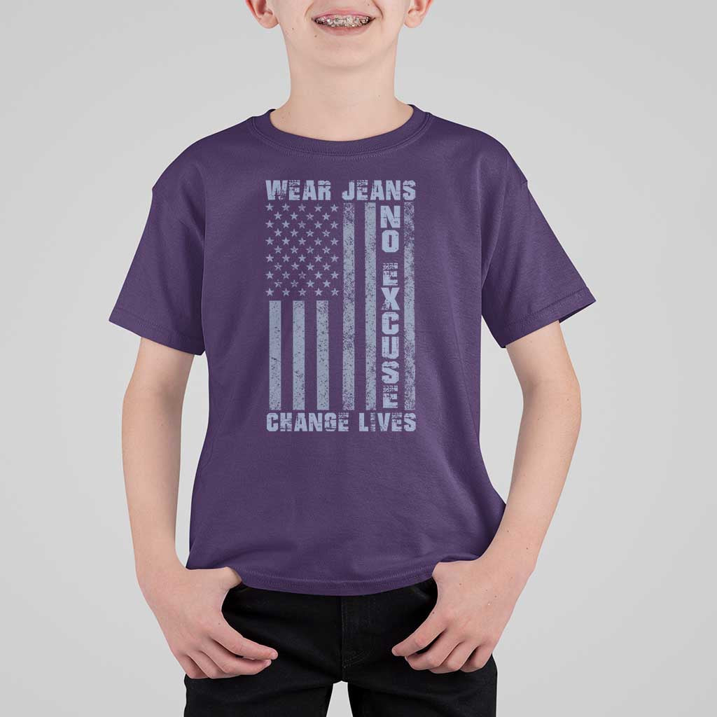 Denim Day Awareness T Shirt For Kid Wear Jeans No Excuse Change Lives Vintage American Flag