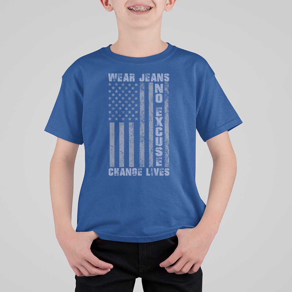 Denim Day Awareness T Shirt For Kid Wear Jeans No Excuse Change Lives Vintage American Flag