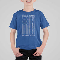 Denim Day Awareness T Shirt For Kid Wear Jeans No Excuse Change Lives Vintage American Flag