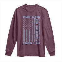 Denim Day Awareness Long Sleeve Shirt Wear Jeans No Excuse Change Lives Vintage American Flag