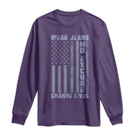 Denim Day Awareness Long Sleeve Shirt Wear Jeans No Excuse Change Lives Vintage American Flag