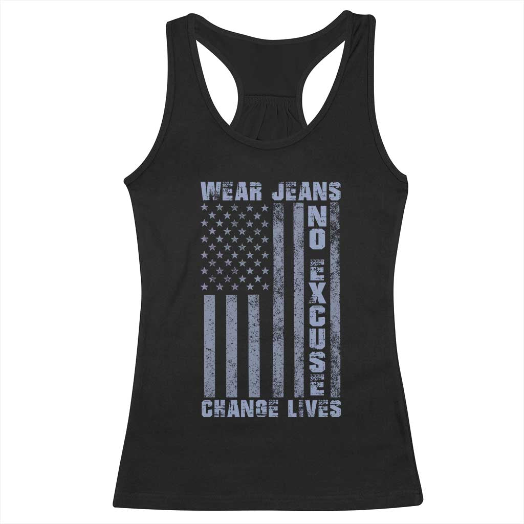 Denim Day Awareness Racerback Tank Top Wear Jeans No Excuse Change Lives Vintage American Flag