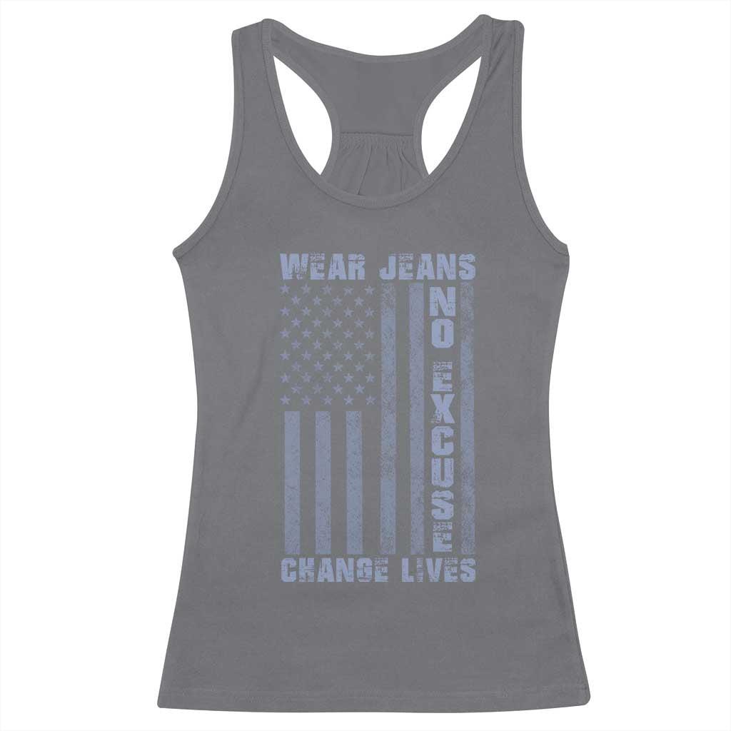 Denim Day Awareness Racerback Tank Top Wear Jeans No Excuse Change Lives Vintage American Flag