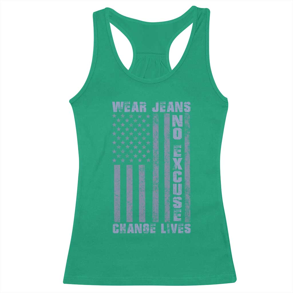 Denim Day Awareness Racerback Tank Top Wear Jeans No Excuse Change Lives Vintage American Flag