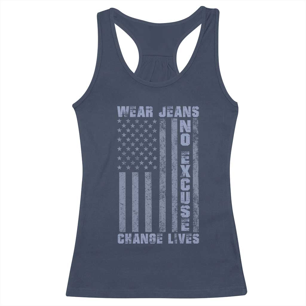 Denim Day Awareness Racerback Tank Top Wear Jeans No Excuse Change Lives Vintage American Flag