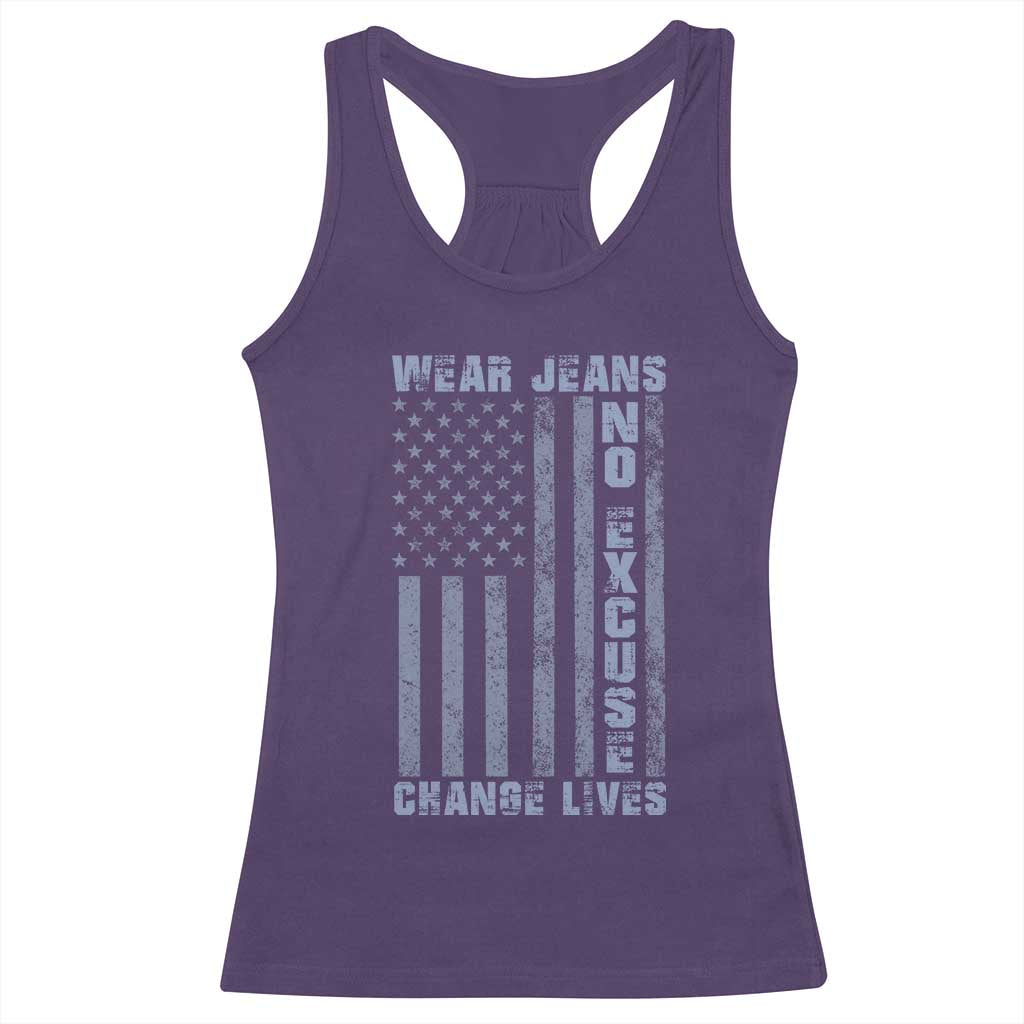 Denim Day Awareness Racerback Tank Top Wear Jeans No Excuse Change Lives Vintage American Flag