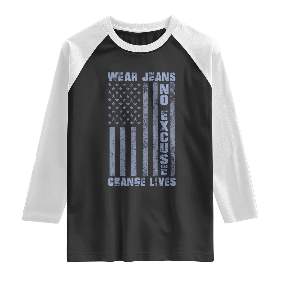Denim Day Awareness Raglan Shirt Wear Jeans No Excuse Change Lives Vintage American Flag