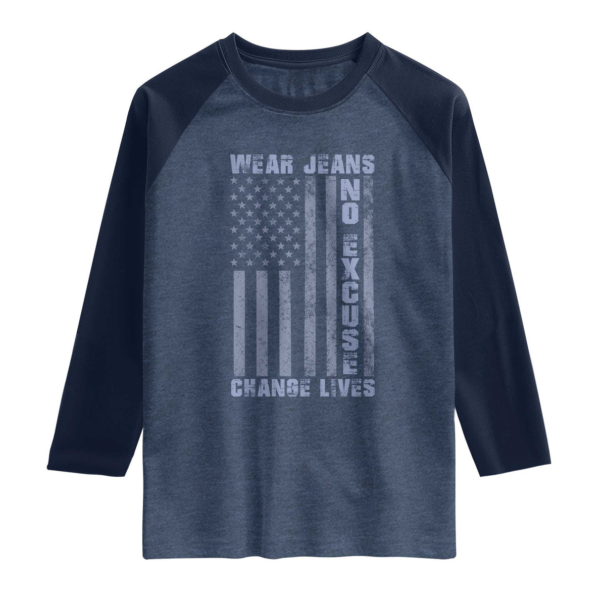 Denim Day Awareness Raglan Shirt Wear Jeans No Excuse Change Lives Vintage American Flag