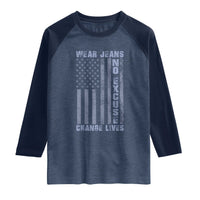 Denim Day Awareness Raglan Shirt Wear Jeans No Excuse Change Lives Vintage American Flag