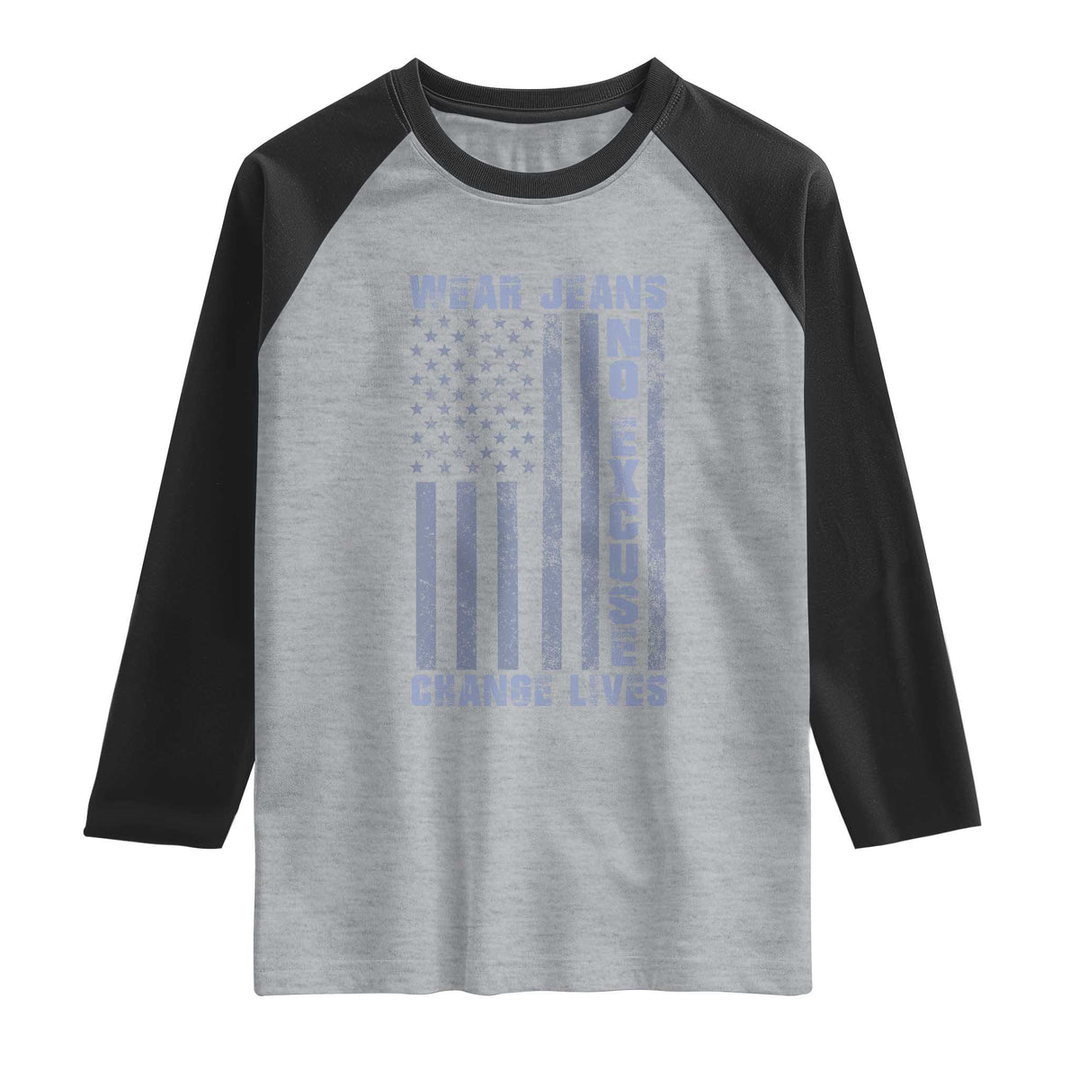 Denim Day Awareness Raglan Shirt Wear Jeans No Excuse Change Lives Vintage American Flag
