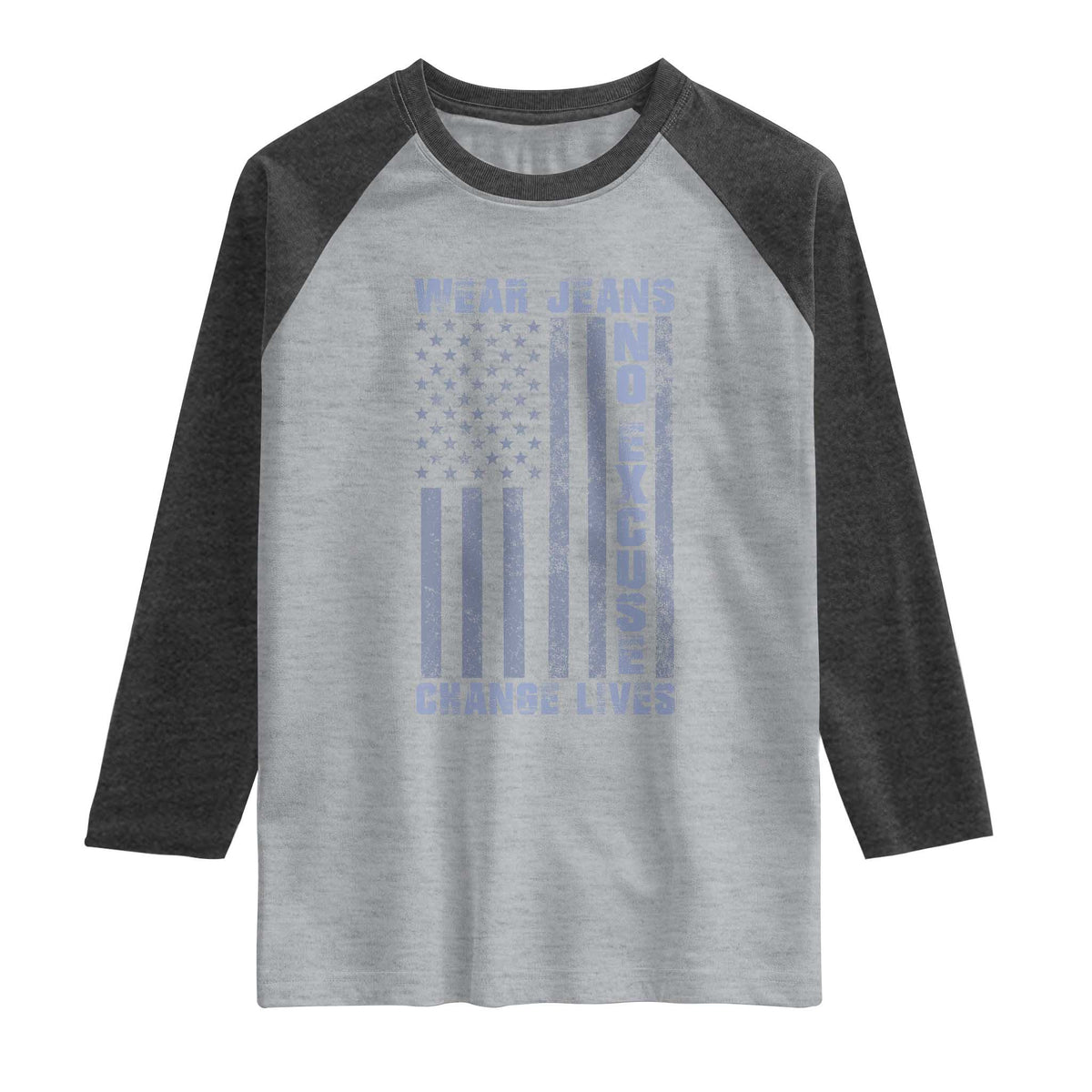 Denim Day Awareness Raglan Shirt Wear Jeans No Excuse Change Lives Vintage American Flag
