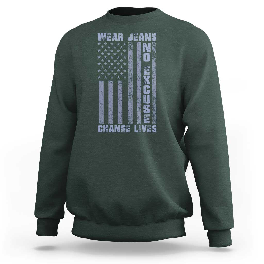 Denim Day Awareness Sweatshirt Wear Jeans No Excuse Change Lives Vintage American Flag