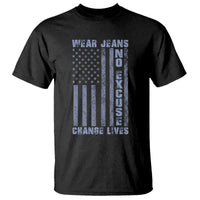 Denim Day Awareness T Shirt Wear Jeans No Excuse Change Lives Vintage American Flag