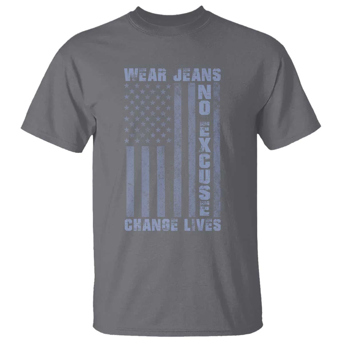 Denim Day Awareness T Shirt Wear Jeans No Excuse Change Lives Vintage American Flag