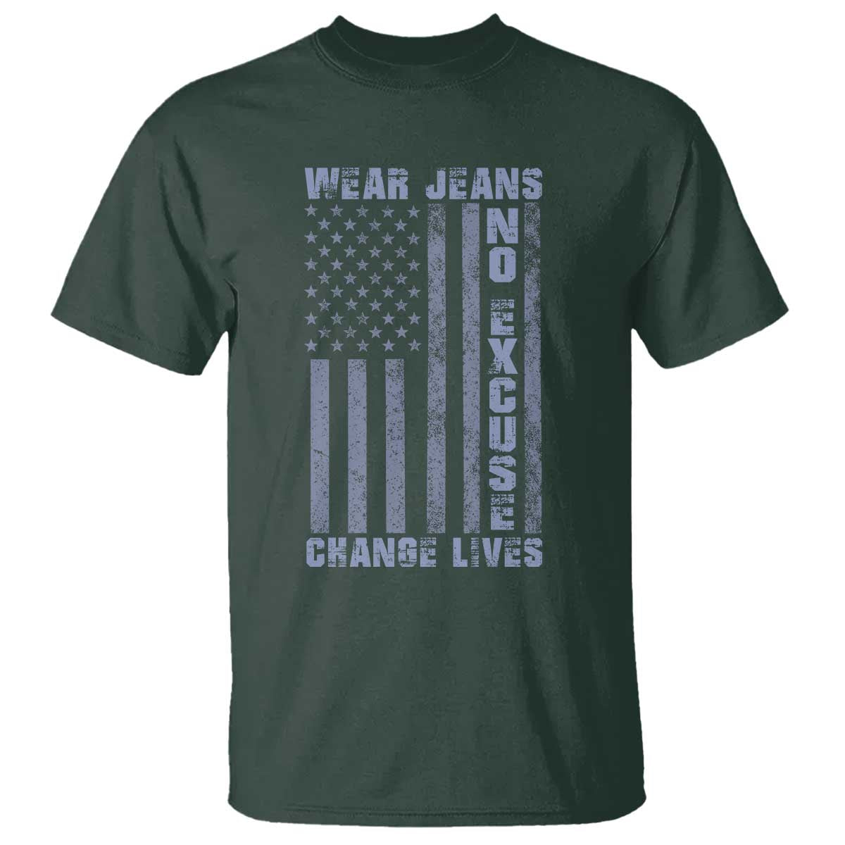 Denim Day Awareness T Shirt Wear Jeans No Excuse Change Lives Vintage American Flag