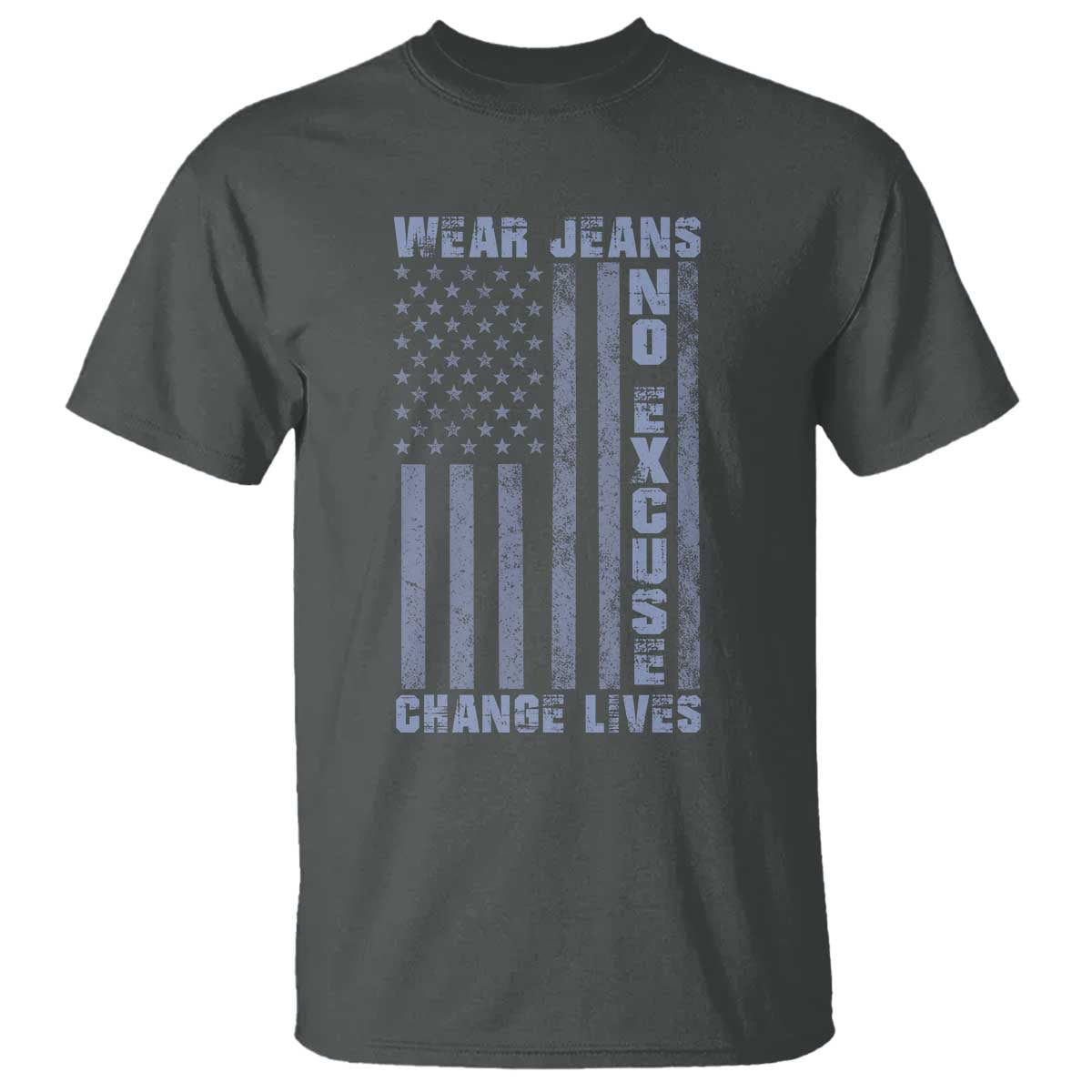 Denim Day Awareness T Shirt Wear Jeans No Excuse Change Lives Vintage American Flag