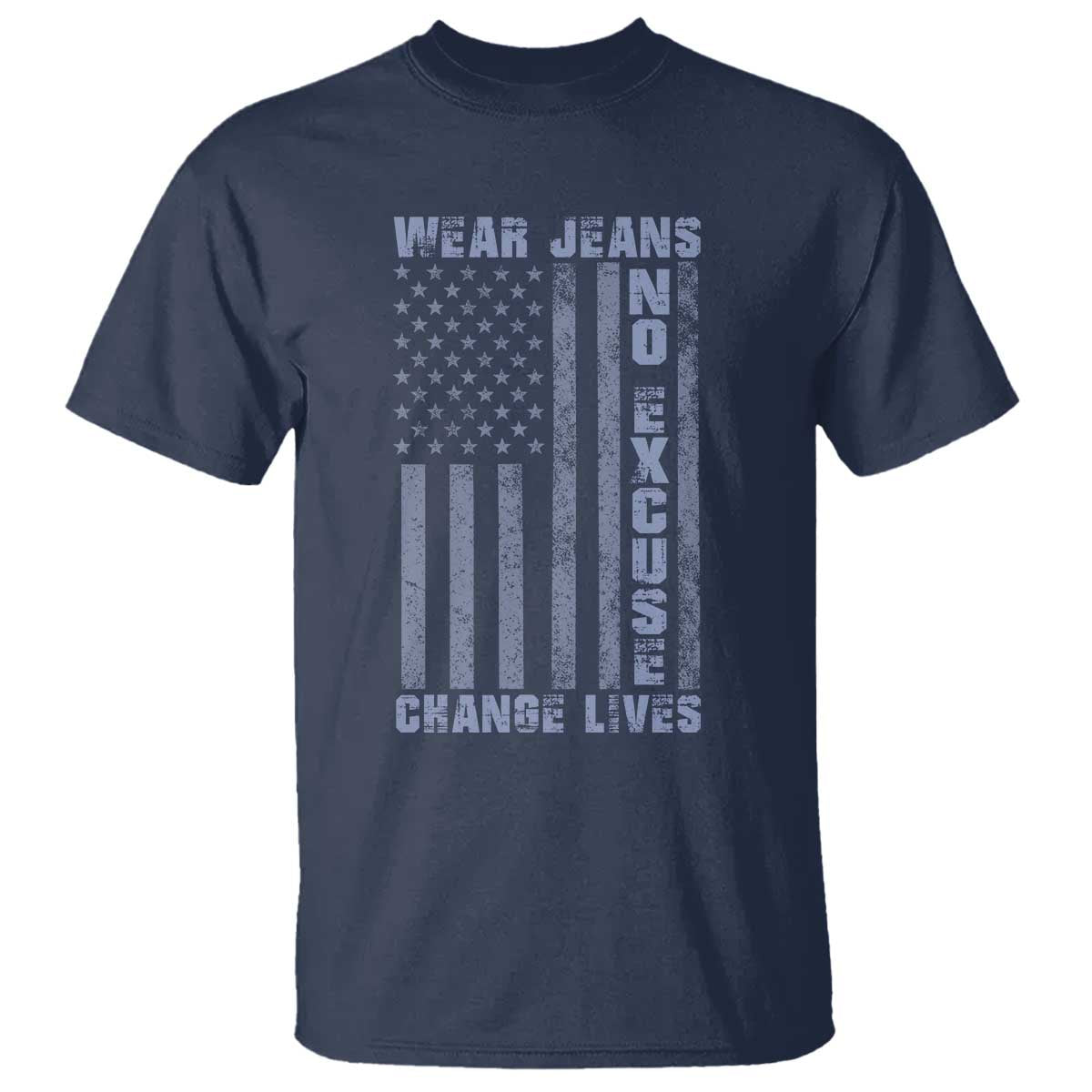 Denim Day Awareness T Shirt Wear Jeans No Excuse Change Lives Vintage American Flag