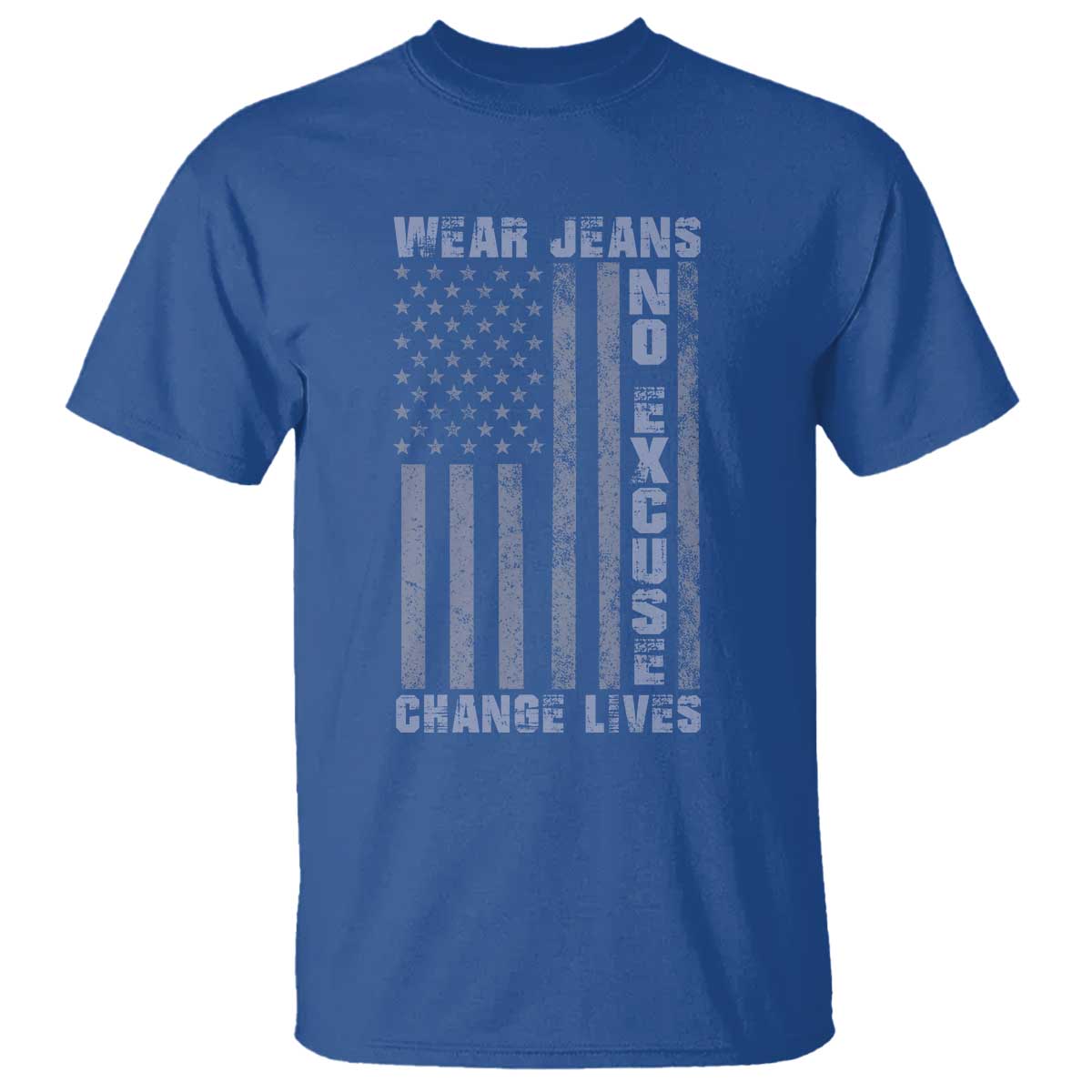 Denim Day Awareness T Shirt Wear Jeans No Excuse Change Lives Vintage American Flag