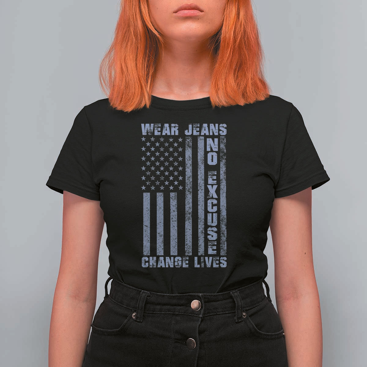 Denim Day Awareness T Shirt For Women Wear Jeans No Excuse Change Lives Vintage American Flag