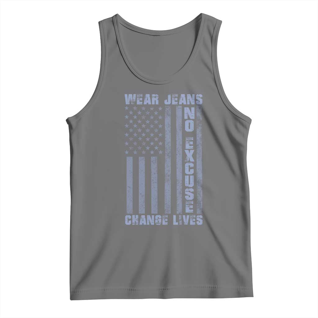 Denim Day Awareness Tank Top Wear Jeans No Excuse Change Lives Vintage American Flag