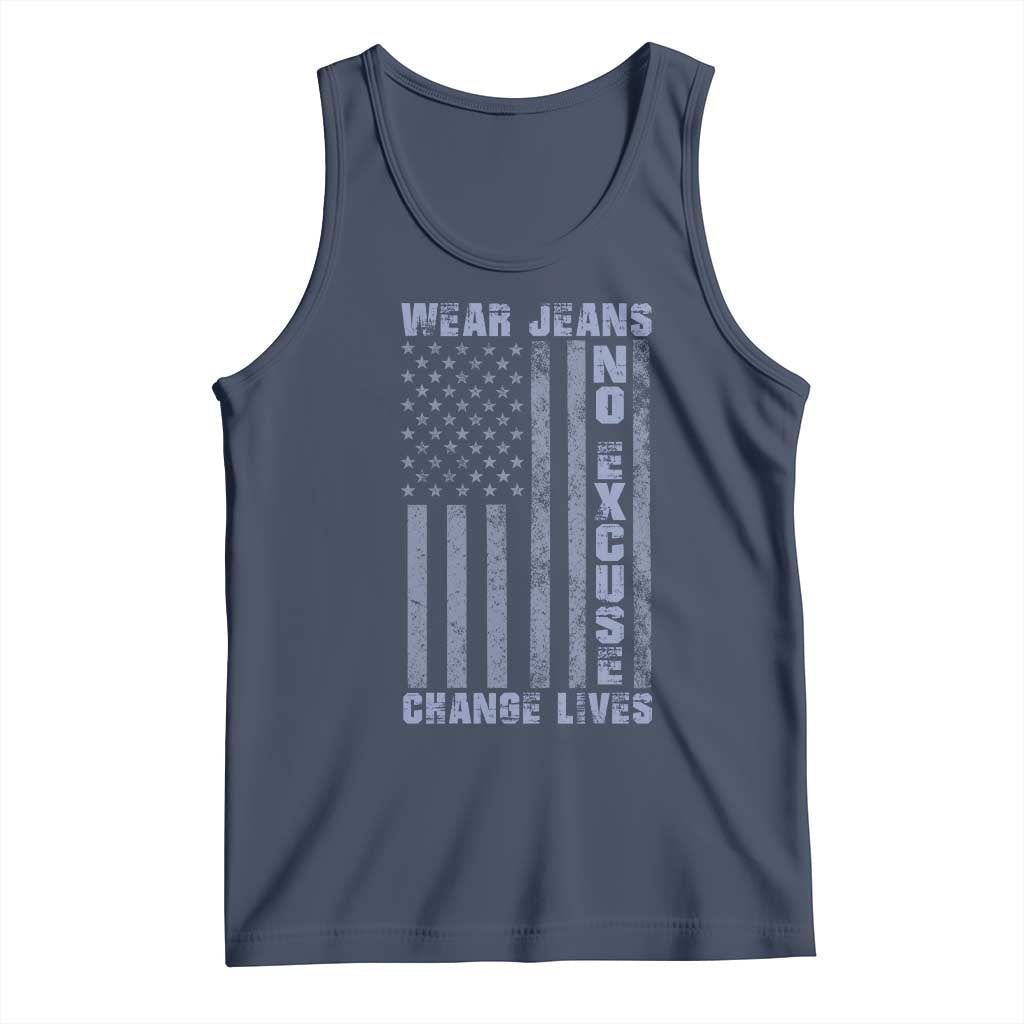Denim Day Awareness Tank Top Wear Jeans No Excuse Change Lives Vintage American Flag