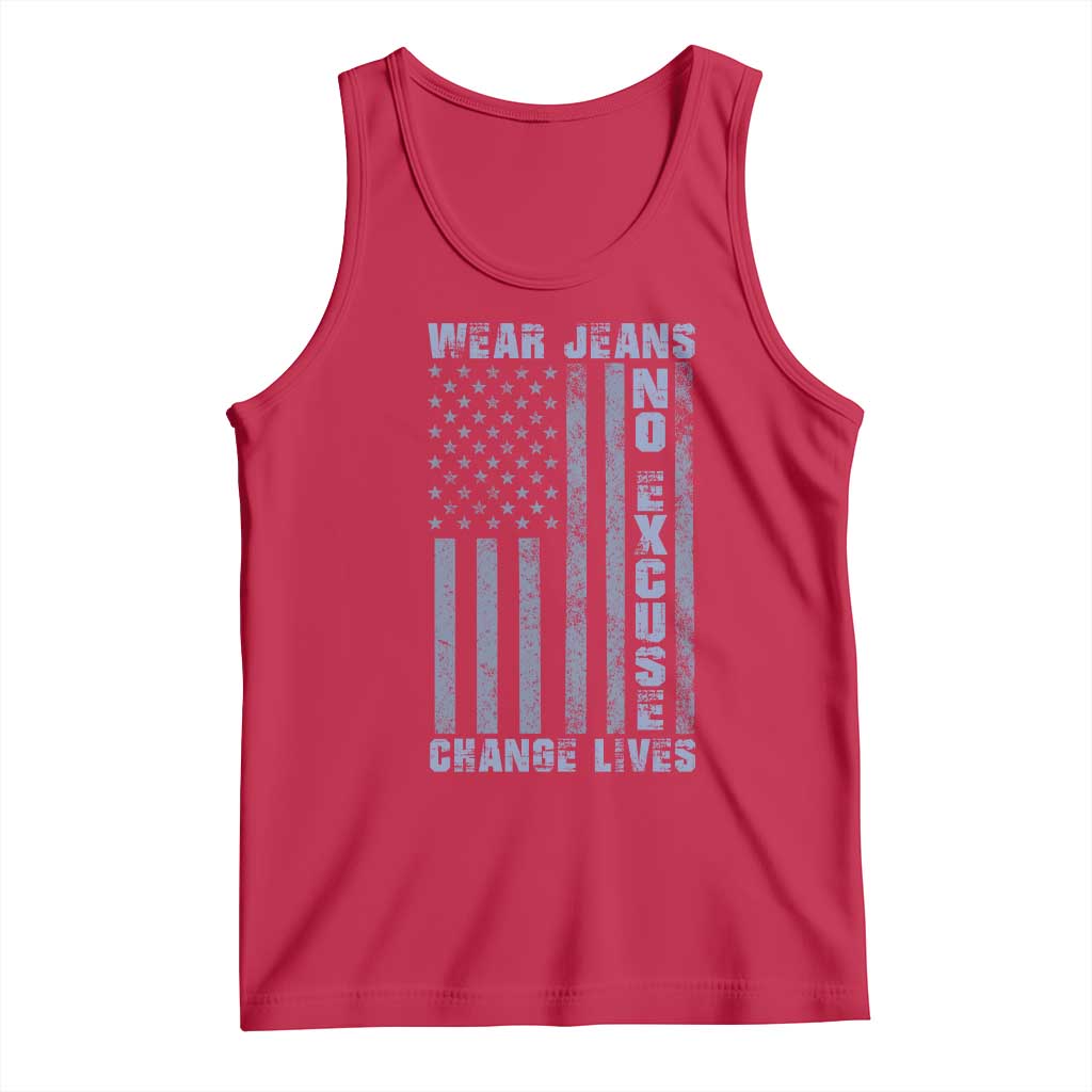 Denim Day Awareness Tank Top Wear Jeans No Excuse Change Lives Vintage American Flag