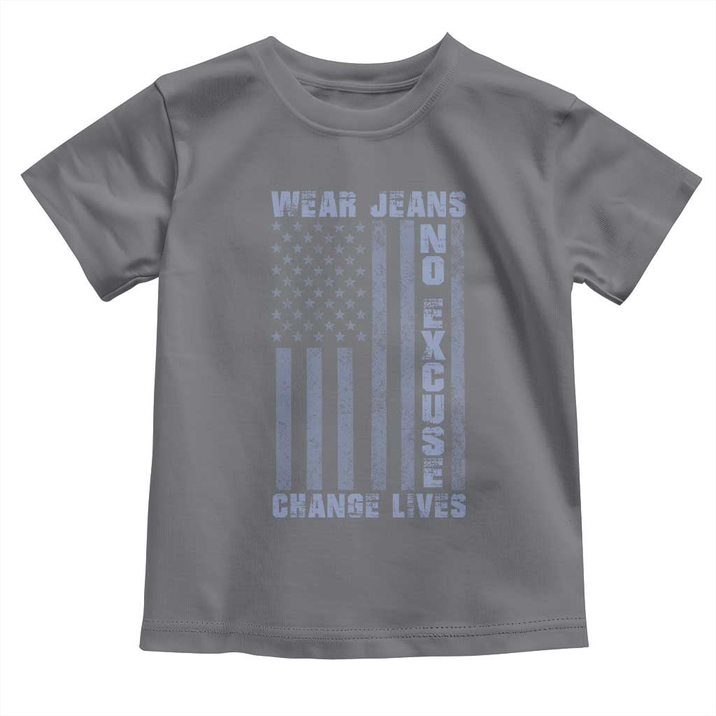 Denim Day Awareness Toddler T Shirt Wear Jeans No Excuse Change Lives Vintage American Flag