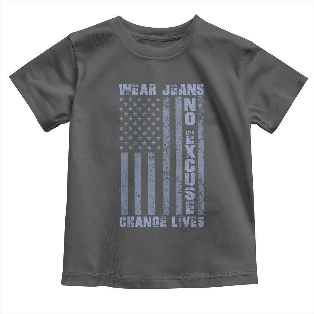 Denim Day Awareness Toddler T Shirt Wear Jeans No Excuse Change Lives Vintage American Flag