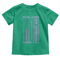 Denim Day Awareness Toddler T Shirt Wear Jeans No Excuse Change Lives Vintage American Flag