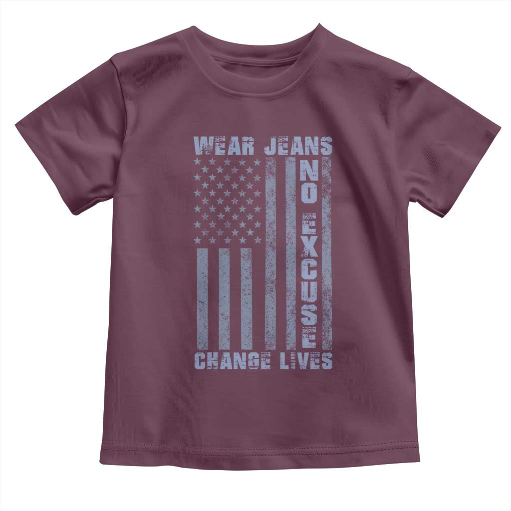 Denim Day Awareness Toddler T Shirt Wear Jeans No Excuse Change Lives Vintage American Flag