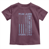 Denim Day Awareness Toddler T Shirt Wear Jeans No Excuse Change Lives Vintage American Flag