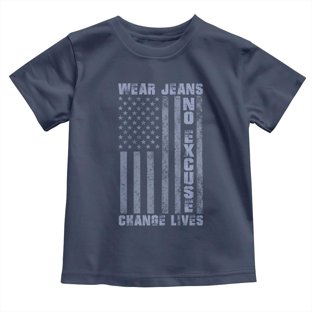 Denim Day Awareness Toddler T Shirt Wear Jeans No Excuse Change Lives Vintage American Flag