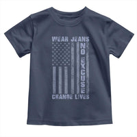 Denim Day Awareness Toddler T Shirt Wear Jeans No Excuse Change Lives Vintage American Flag