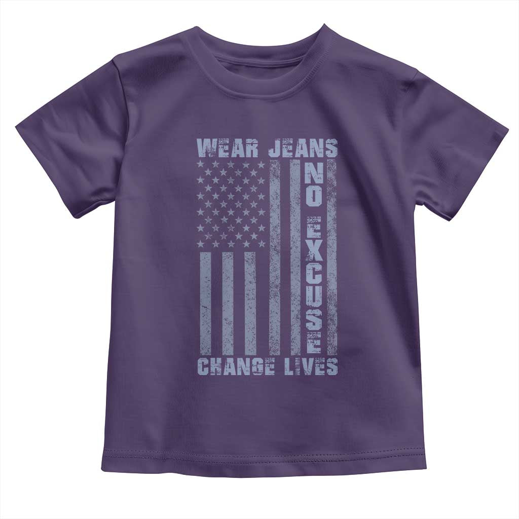 Denim Day Awareness Toddler T Shirt Wear Jeans No Excuse Change Lives Vintage American Flag