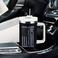 Denim Day Awareness Tumbler With Handle Wear Jeans No Excuse Change Lives Vintage American Flag