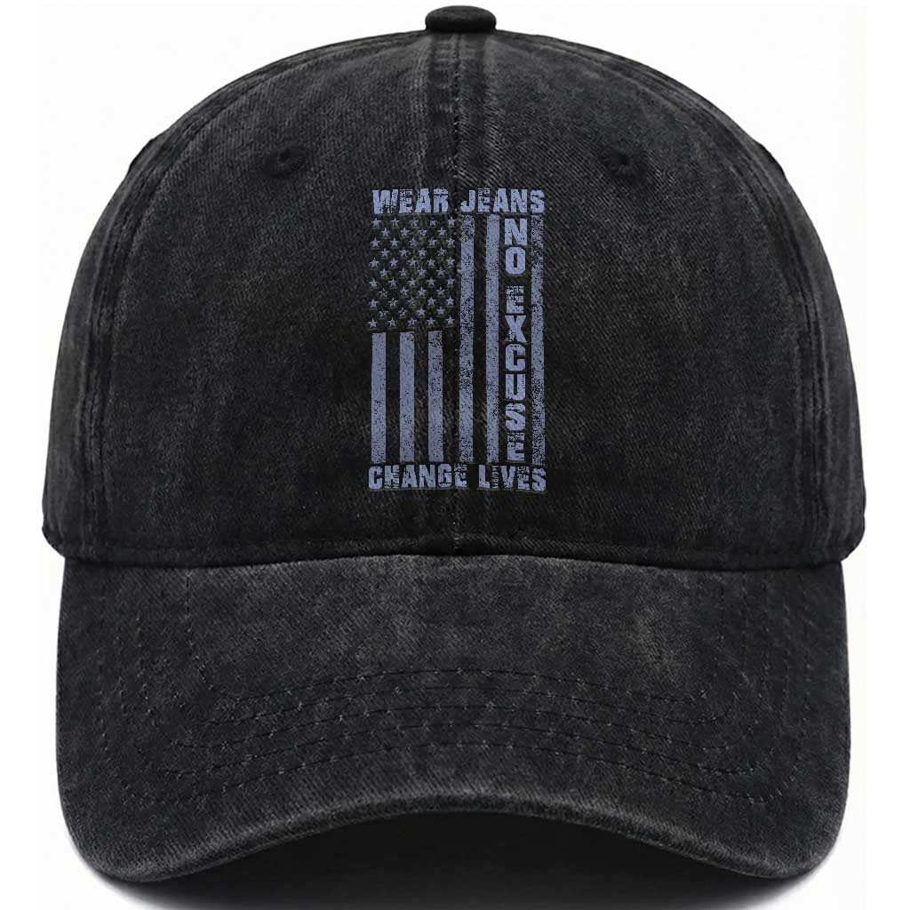 Denim Day Awareness Washed Cotton Baseball Cap Wear Jeans No Excuse Change Lives Vintage American Flag