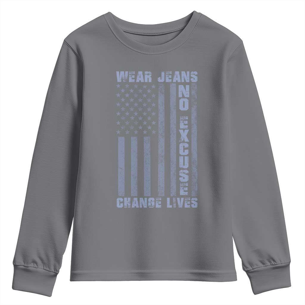 Denim Day Awareness Youth Sweatshirt Wear Jeans No Excuse Change Lives Vintage American Flag