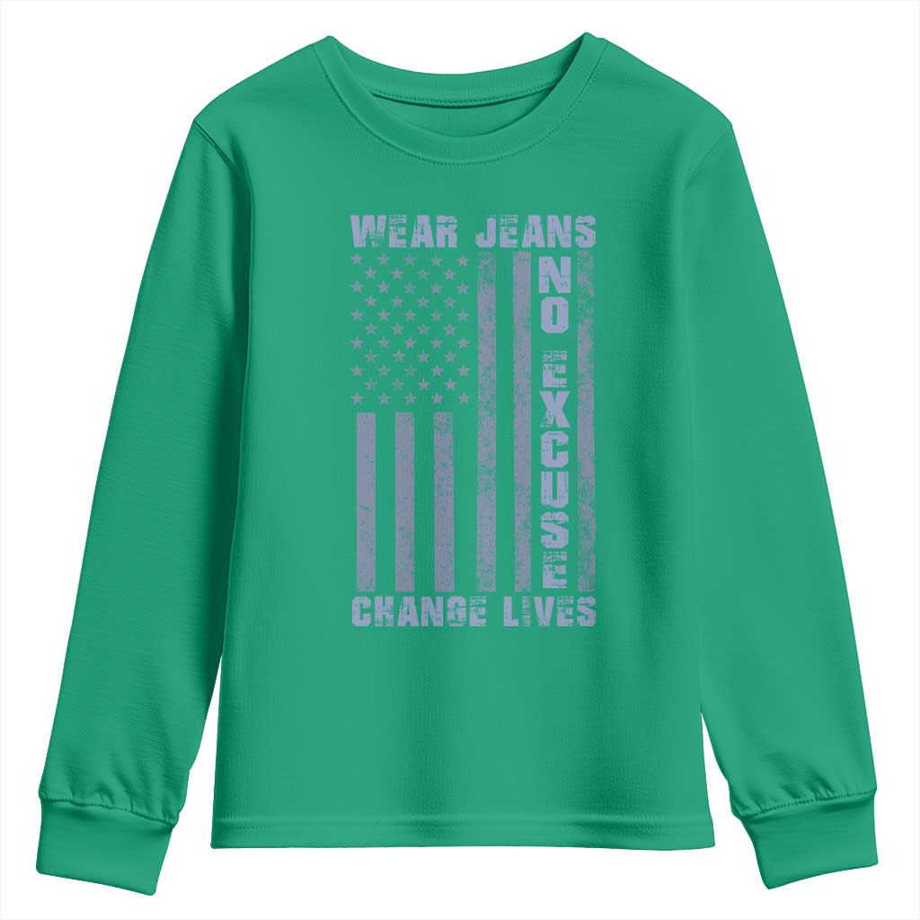 Denim Day Awareness Youth Sweatshirt Wear Jeans No Excuse Change Lives Vintage American Flag