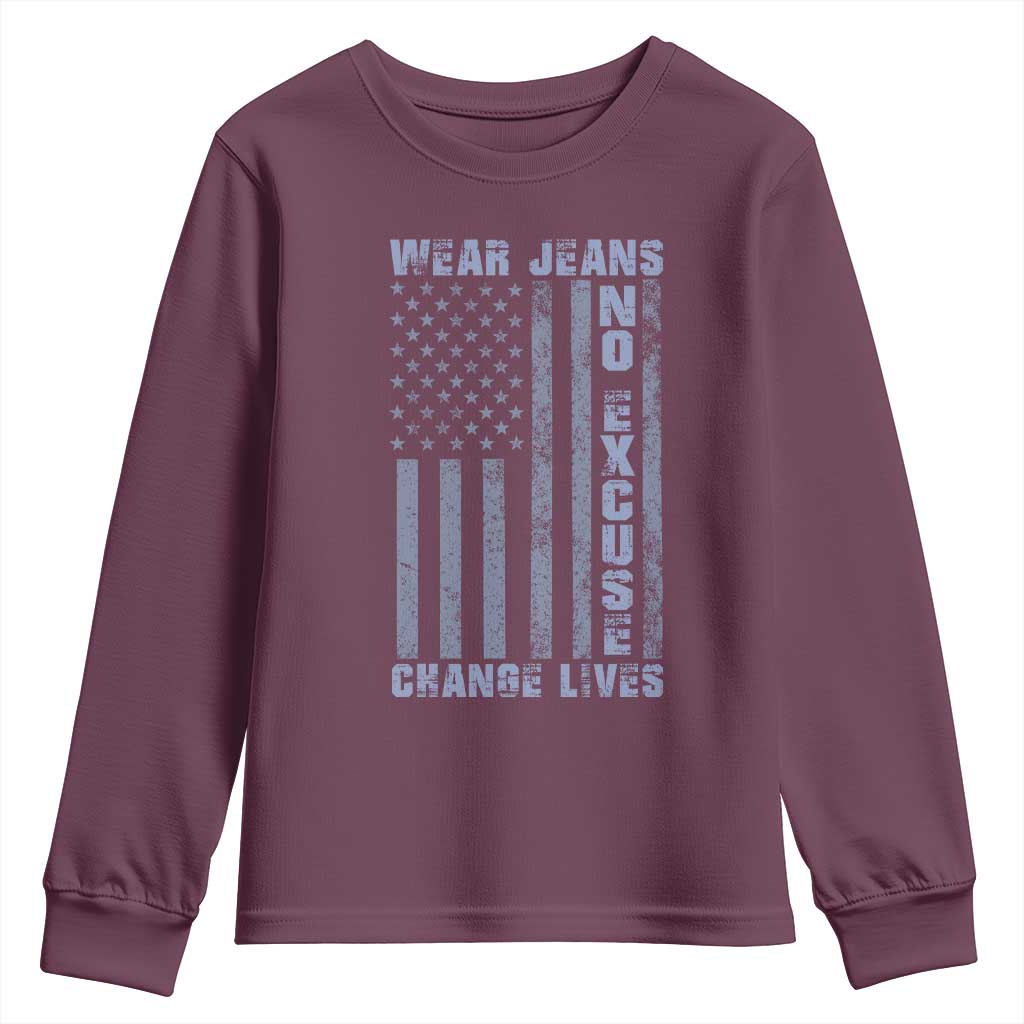 Denim Day Awareness Youth Sweatshirt Wear Jeans No Excuse Change Lives Vintage American Flag
