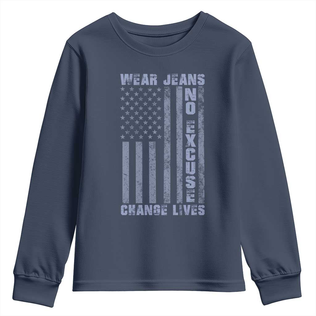 Denim Day Awareness Youth Sweatshirt Wear Jeans No Excuse Change Lives Vintage American Flag