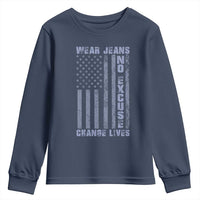 Denim Day Awareness Youth Sweatshirt Wear Jeans No Excuse Change Lives Vintage American Flag