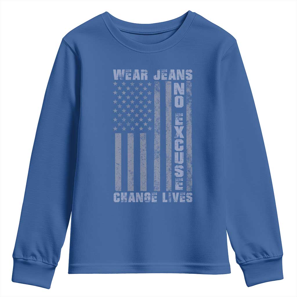 Denim Day Awareness Youth Sweatshirt Wear Jeans No Excuse Change Lives Vintage American Flag
