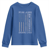 Denim Day Awareness Youth Sweatshirt Wear Jeans No Excuse Change Lives Vintage American Flag