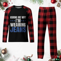 Denim Day Awareness Plaid Pajama Set Asking Me Why I Am Wearing Jeans