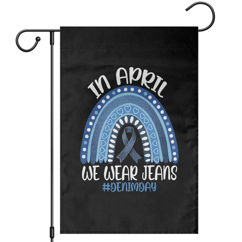 Denim Day Awareness Garden Flag In April We Wear Jeans Rainbow