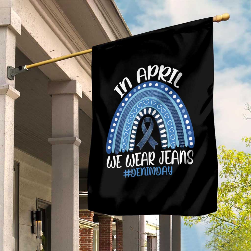 Denim Day Awareness Garden Flag In April We Wear Jeans Rainbow