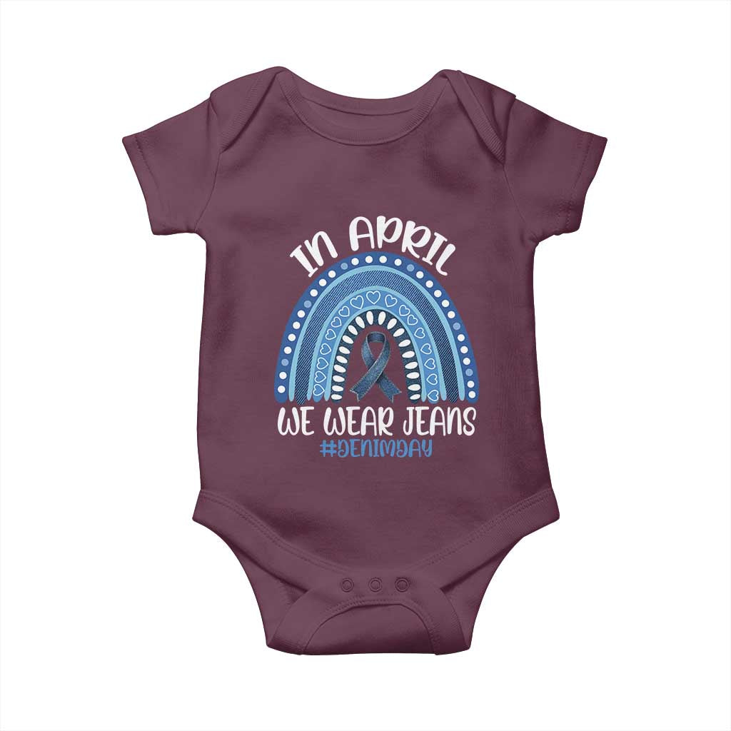 Denim Day Awareness Baby Onesie In April We Wear Jeans Rainbow