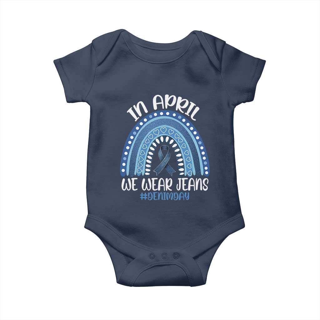 Denim Day Awareness Baby Onesie In April We Wear Jeans Rainbow