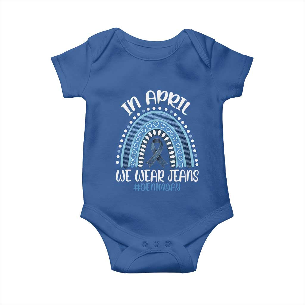 Denim Day Awareness Baby Onesie In April We Wear Jeans Rainbow