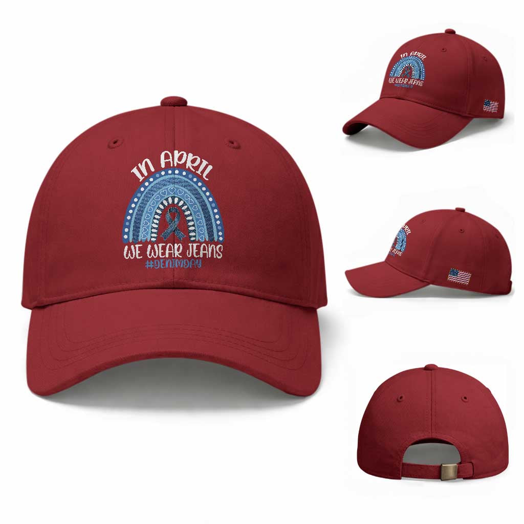 Denim Day Awareness Baseball Cap In April We Wear Jeans Rainbow